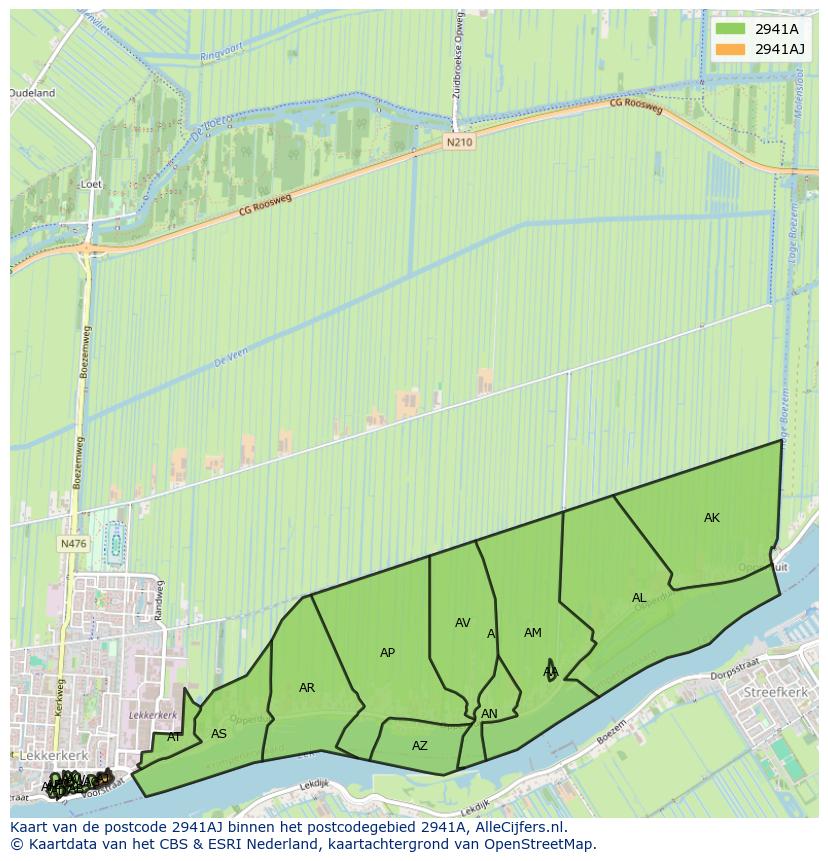Afbeelding van het postcodegebied 2941 AJ op de kaart.