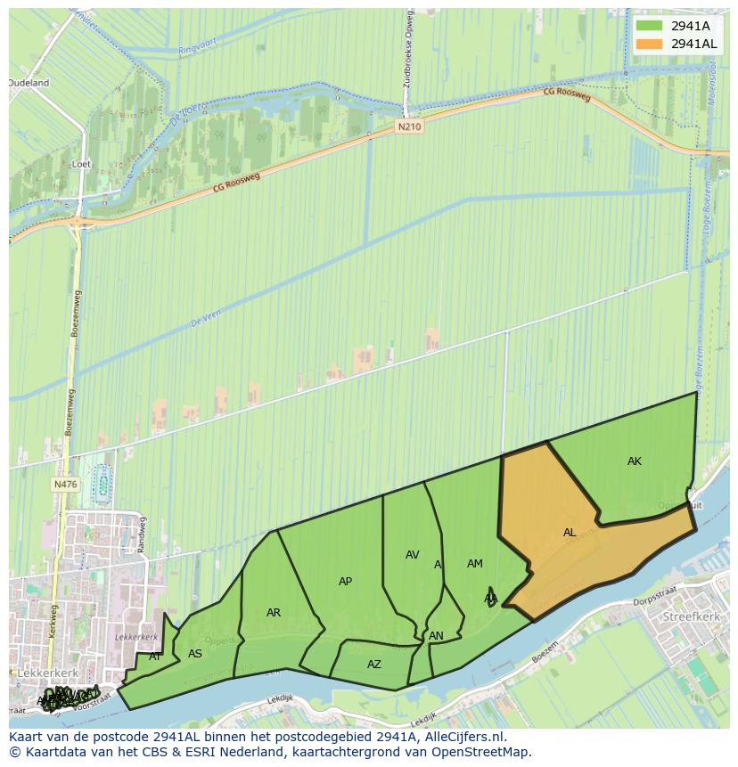 Afbeelding van het postcodegebied 2941 AL op de kaart.