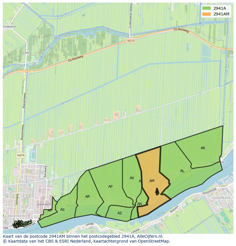 Afbeelding van het postcodegebied 2941 AM op de kaart.