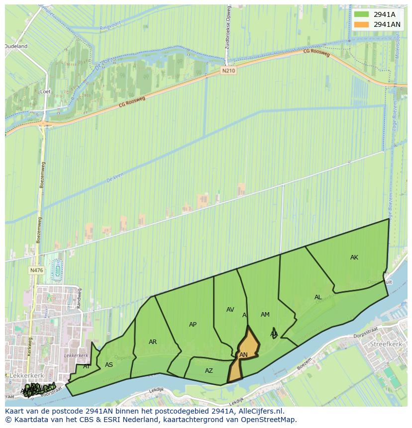 Afbeelding van het postcodegebied 2941 AN op de kaart.