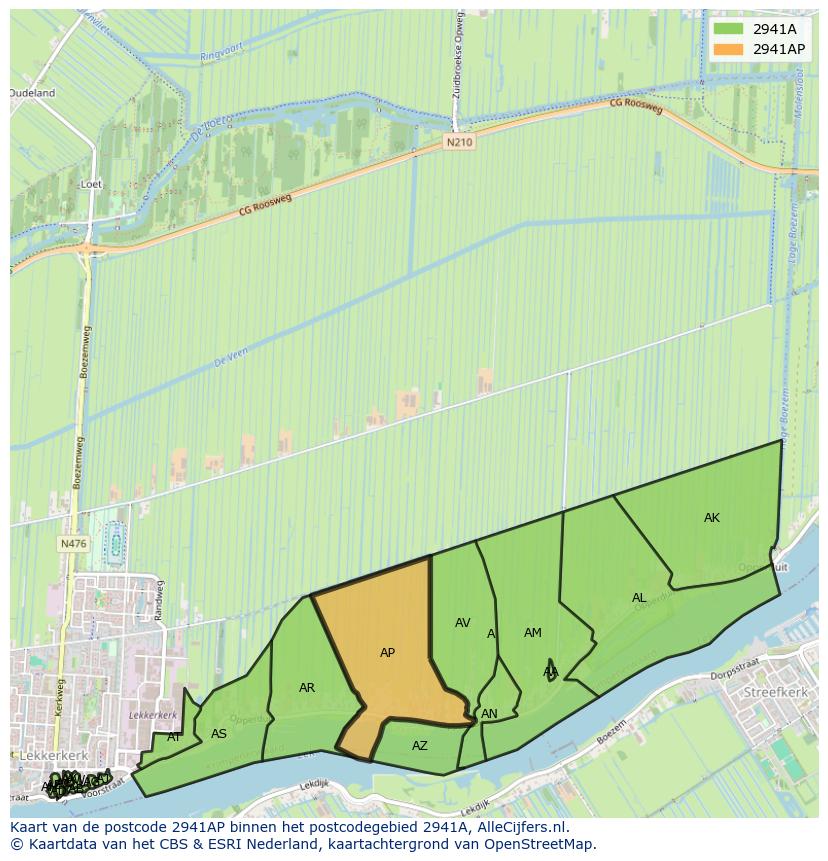 Afbeelding van het postcodegebied 2941 AP op de kaart.
