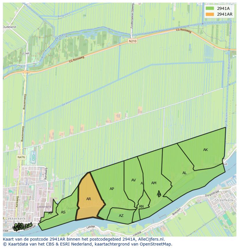 Afbeelding van het postcodegebied 2941 AR op de kaart.