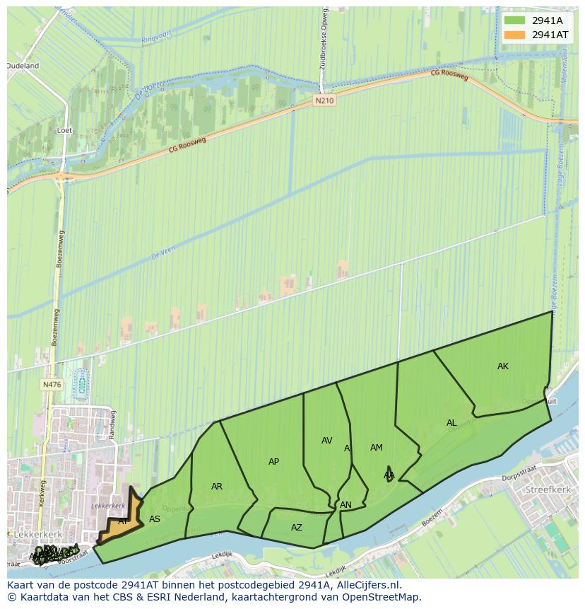 Afbeelding van het postcodegebied 2941 AT op de kaart.