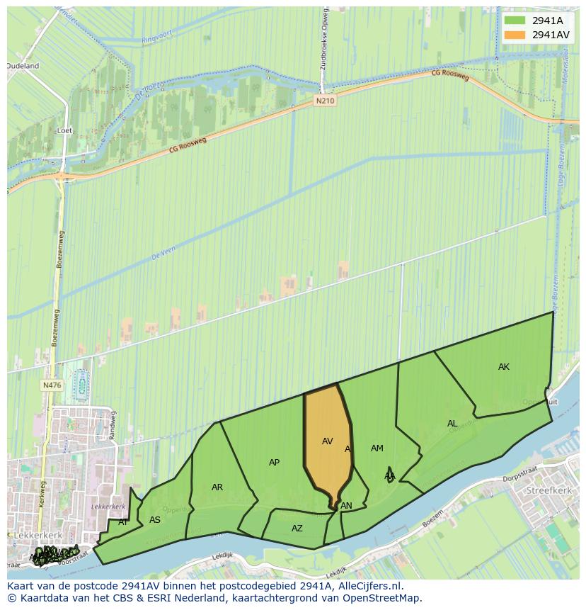 Afbeelding van het postcodegebied 2941 AV op de kaart.