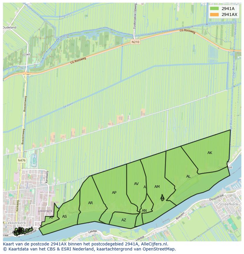 Afbeelding van het postcodegebied 2941 AX op de kaart.