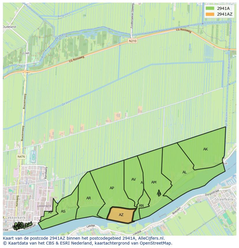 Afbeelding van het postcodegebied 2941 AZ op de kaart.