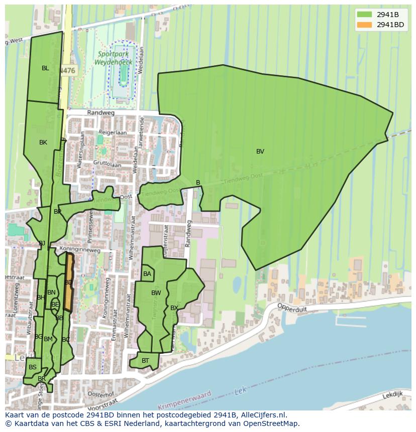 Afbeelding van het postcodegebied 2941 BD op de kaart.