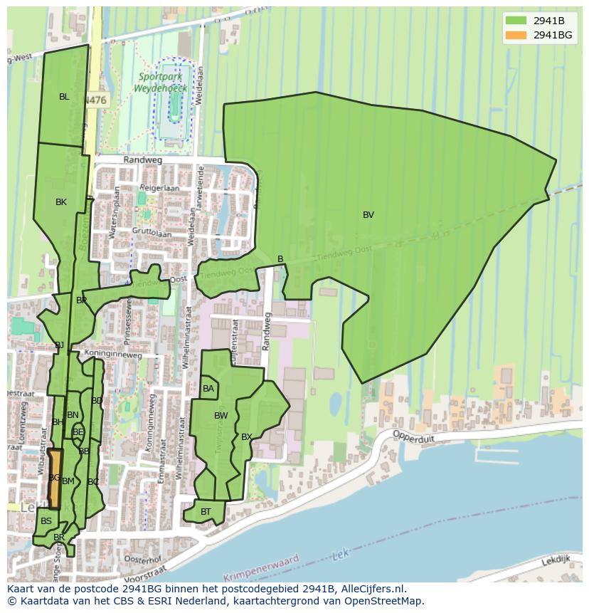 Afbeelding van het postcodegebied 2941 BG op de kaart.