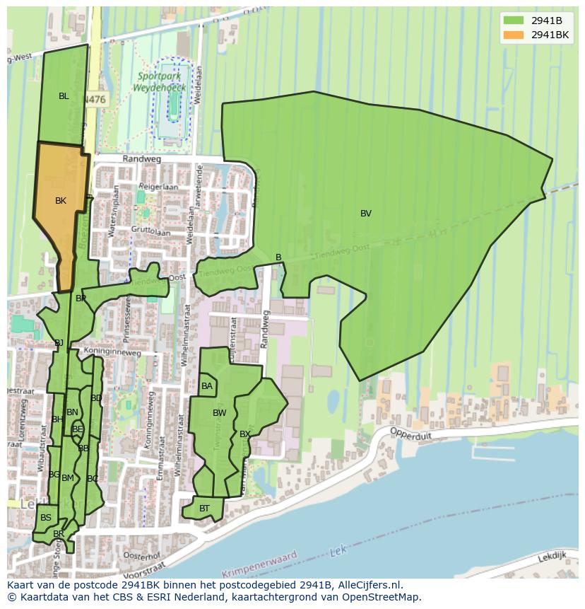 Afbeelding van het postcodegebied 2941 BK op de kaart.