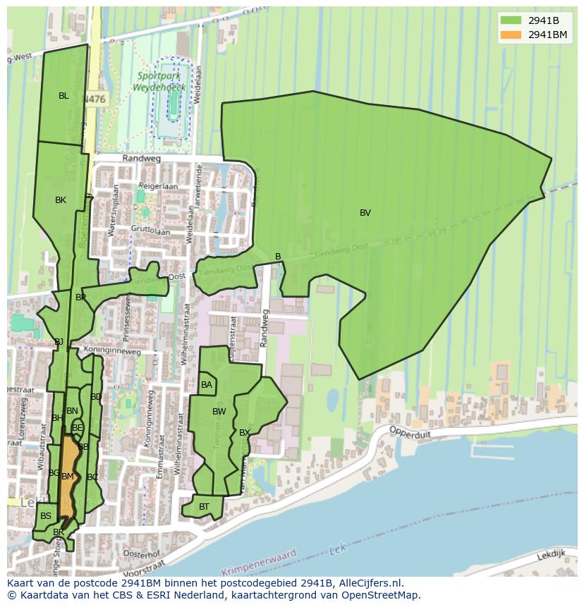Afbeelding van het postcodegebied 2941 BM op de kaart.