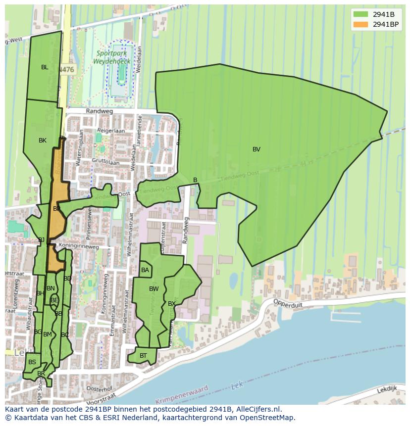 Afbeelding van het postcodegebied 2941 BP op de kaart.