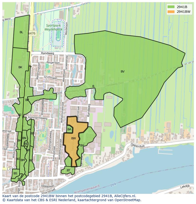 Afbeelding van het postcodegebied 2941 BW op de kaart.