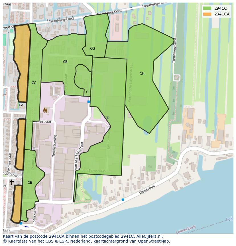 Afbeelding van het postcodegebied 2941 CA op de kaart.