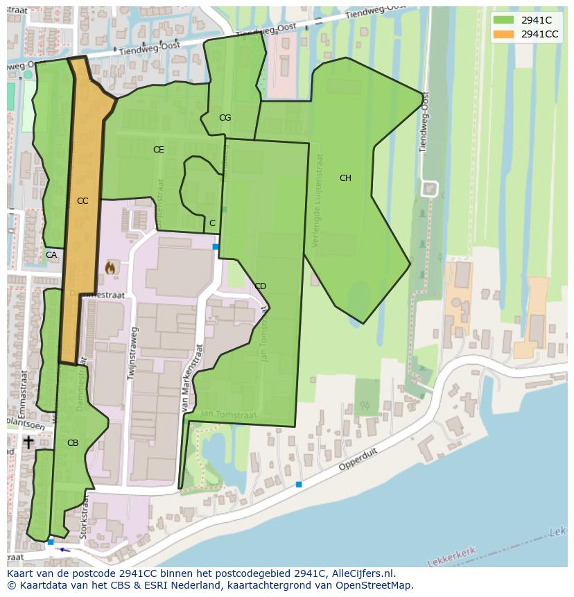 Afbeelding van het postcodegebied 2941 CC op de kaart.