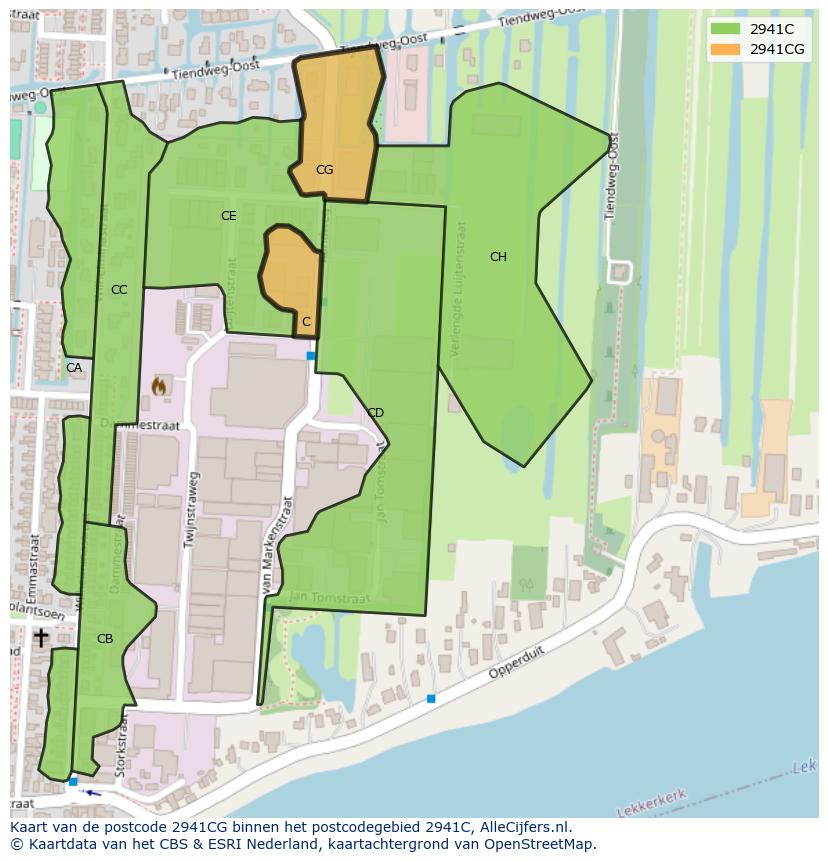 Afbeelding van het postcodegebied 2941 CG op de kaart.