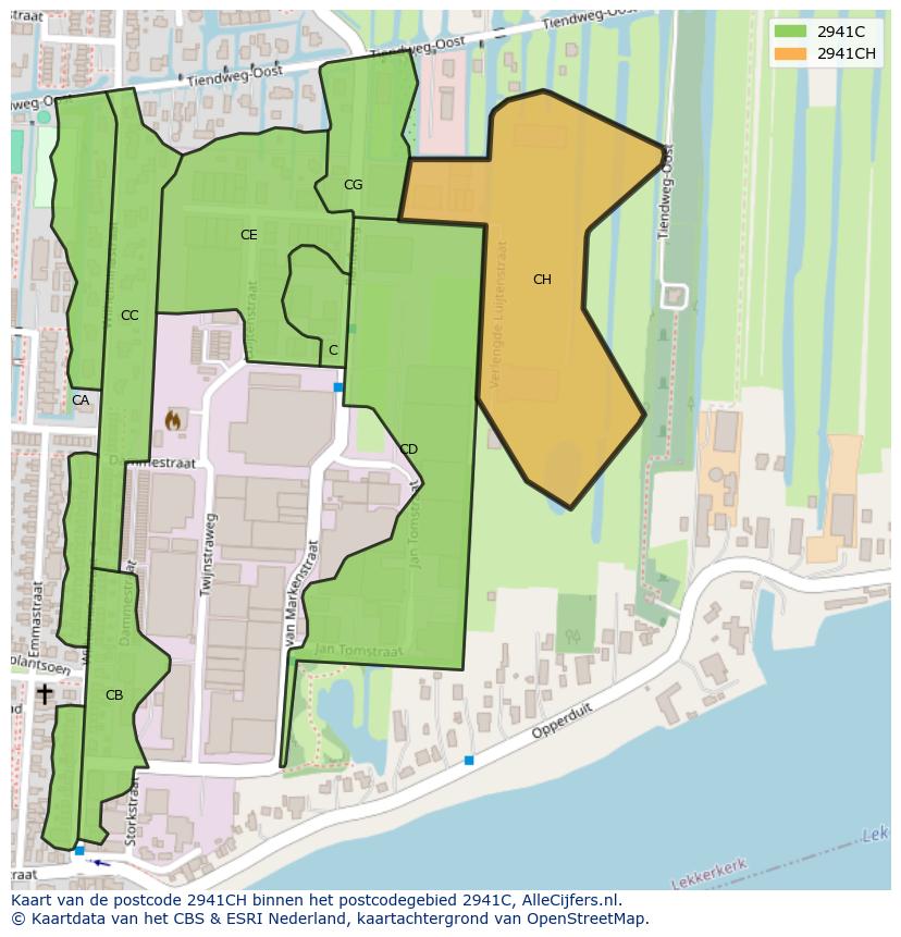 Afbeelding van het postcodegebied 2941 CH op de kaart.