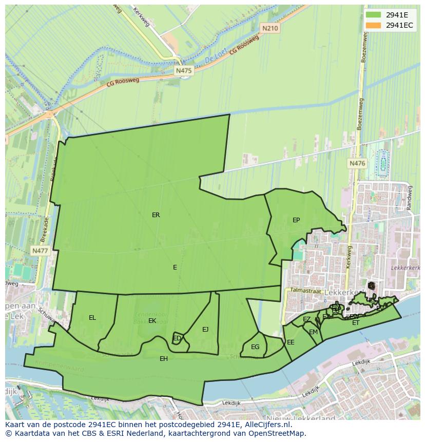 Afbeelding van het postcodegebied 2941 EC op de kaart.