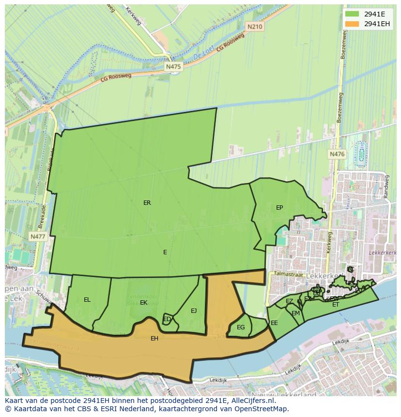 Afbeelding van het postcodegebied 2941 EH op de kaart.