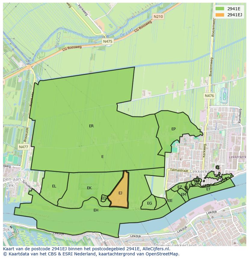 Afbeelding van het postcodegebied 2941 EJ op de kaart.
