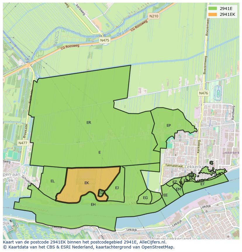 Afbeelding van het postcodegebied 2941 EK op de kaart.