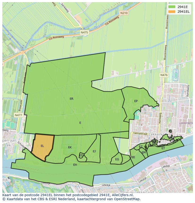 Afbeelding van het postcodegebied 2941 EL op de kaart.