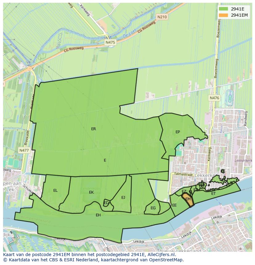 Afbeelding van het postcodegebied 2941 EM op de kaart.