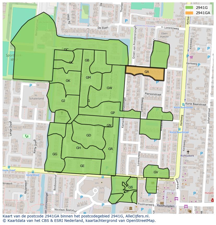Afbeelding van het postcodegebied 2941 GA op de kaart.