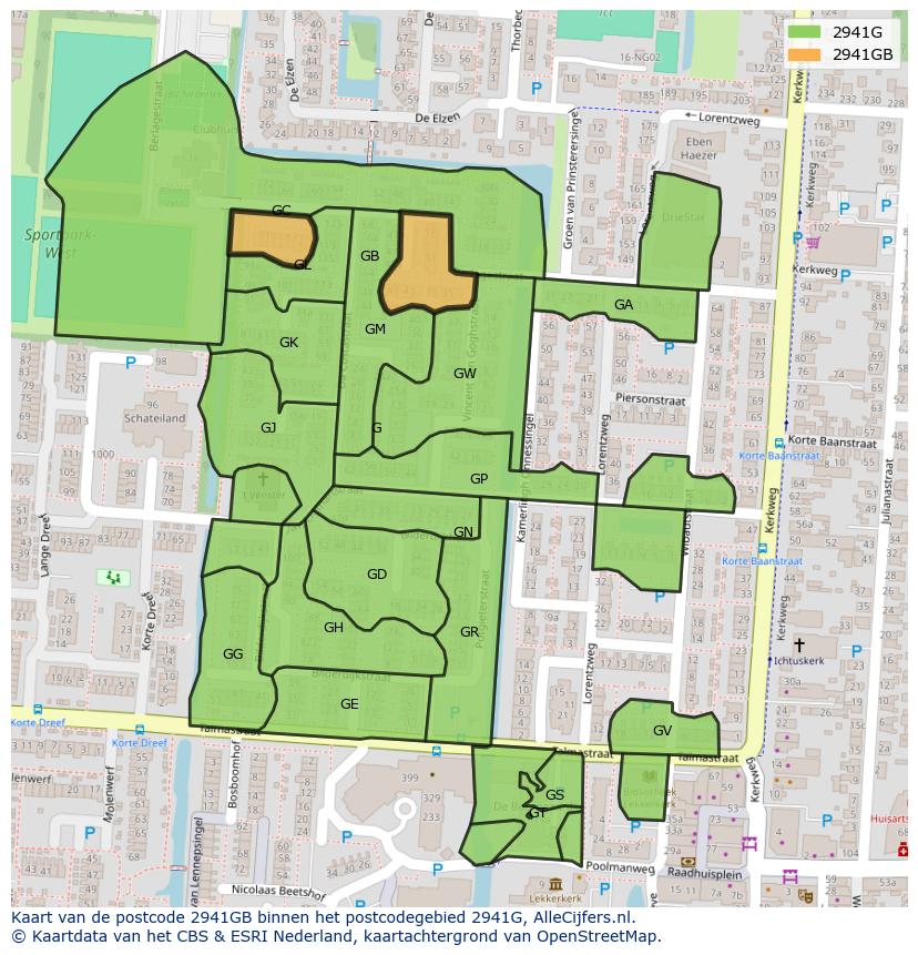 Afbeelding van het postcodegebied 2941 GB op de kaart.