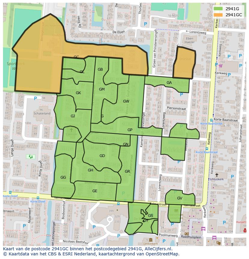 Afbeelding van het postcodegebied 2941 GC op de kaart.