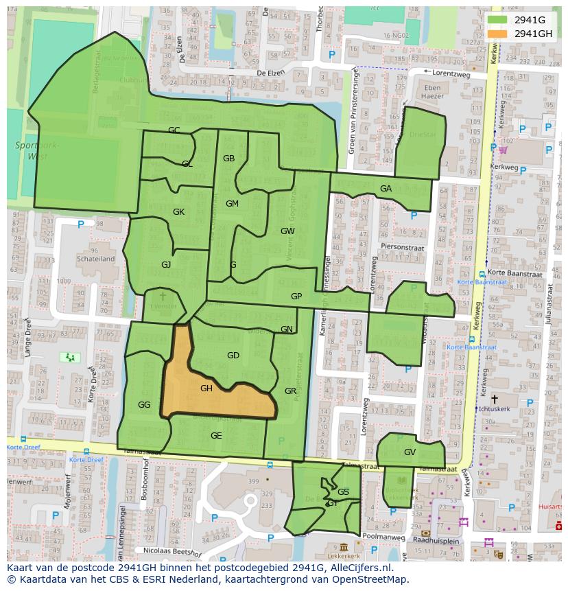 Afbeelding van het postcodegebied 2941 GH op de kaart.