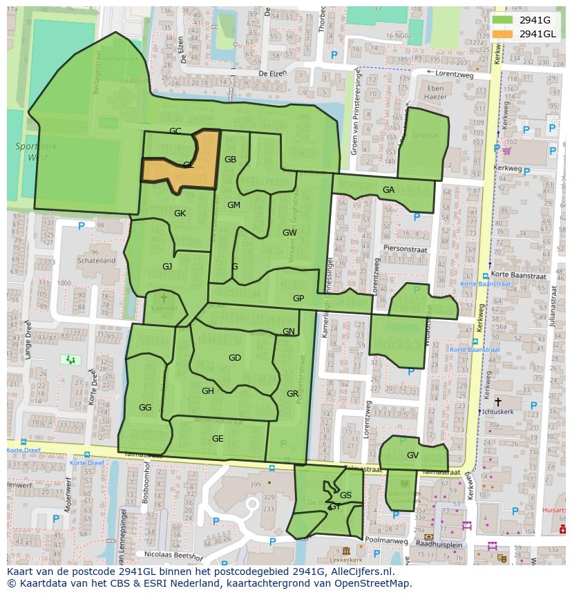 Afbeelding van het postcodegebied 2941 GL op de kaart.
