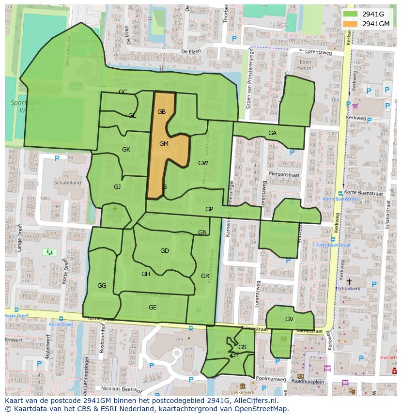 Afbeelding van het postcodegebied 2941 GM op de kaart.
