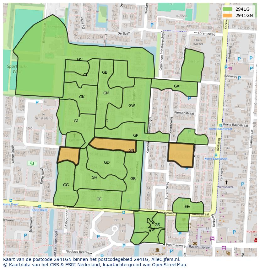 Afbeelding van het postcodegebied 2941 GN op de kaart.