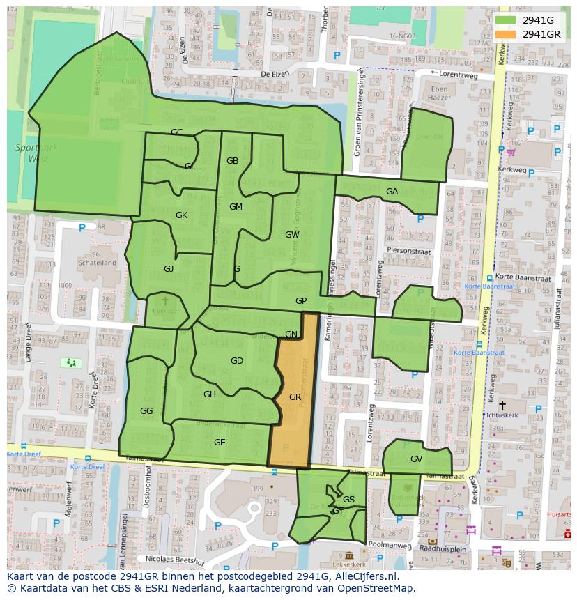 Afbeelding van het postcodegebied 2941 GR op de kaart.