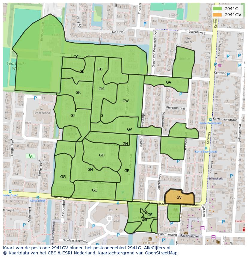Afbeelding van het postcodegebied 2941 GV op de kaart.