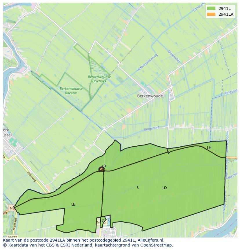 Afbeelding van het postcodegebied 2941 LA op de kaart.