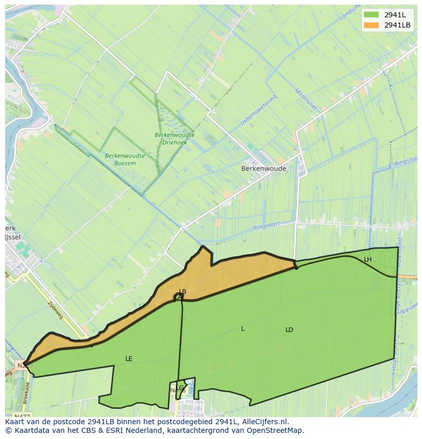 Afbeelding van het postcodegebied 2941 LB op de kaart.