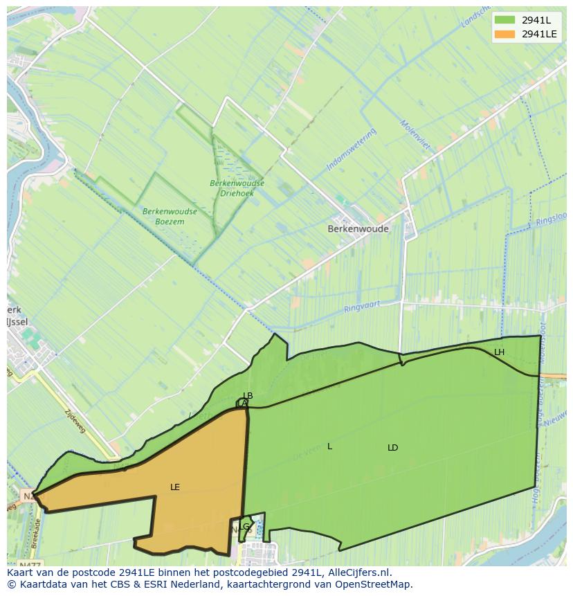Afbeelding van het postcodegebied 2941 LE op de kaart.