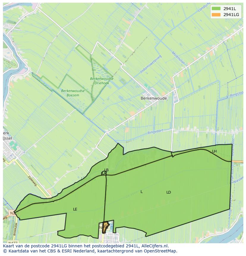 Afbeelding van het postcodegebied 2941 LG op de kaart.
