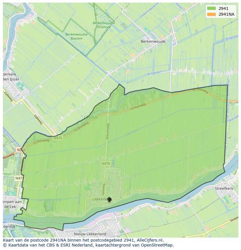 Afbeelding van het postcodegebied 2941 NA op de kaart.