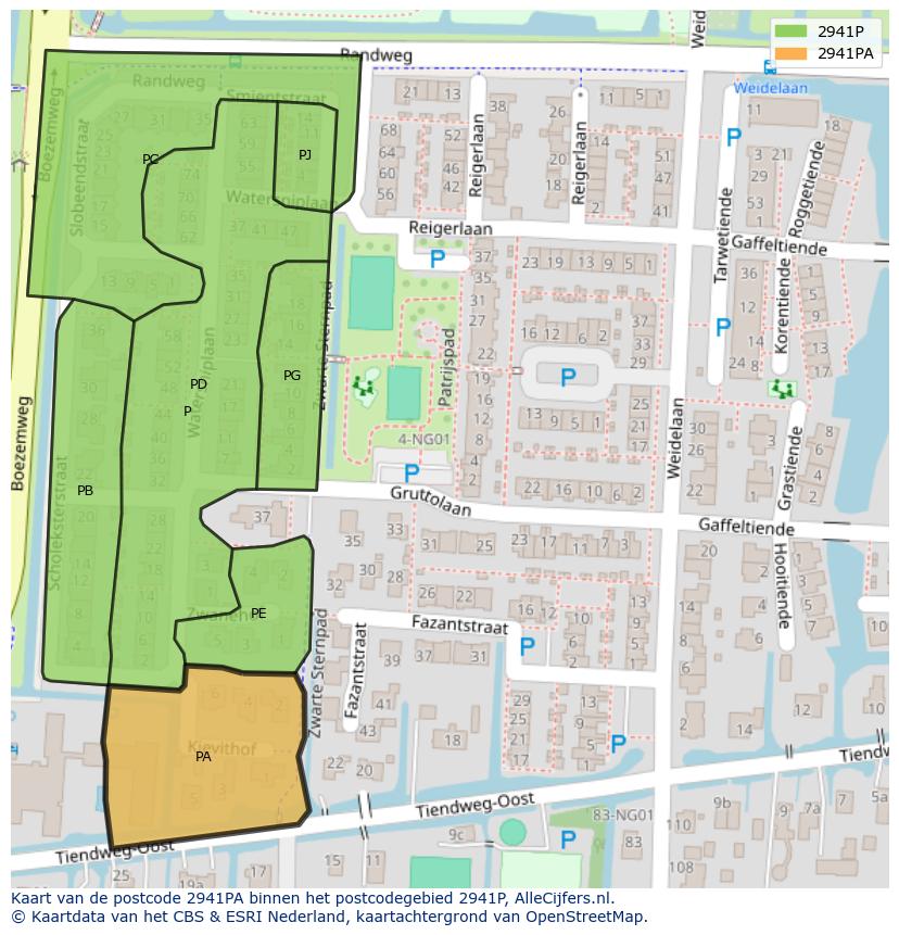 Afbeelding van het postcodegebied 2941 PA op de kaart.
