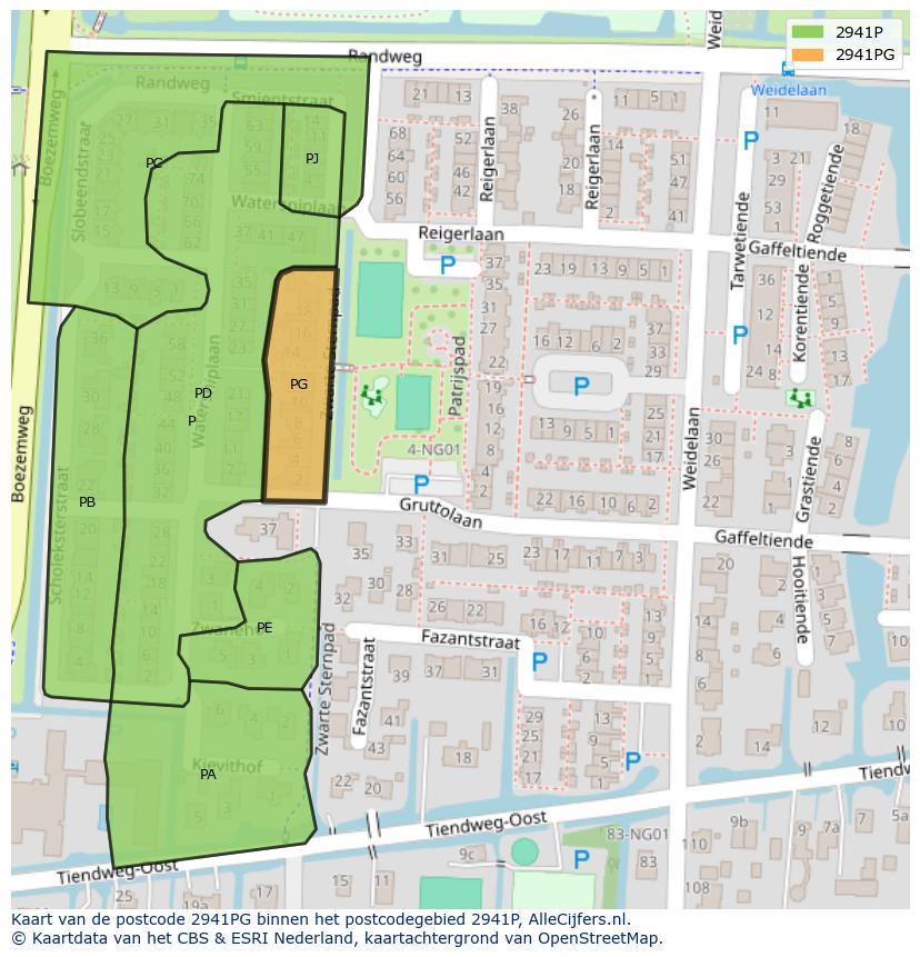 Afbeelding van het postcodegebied 2941 PG op de kaart.