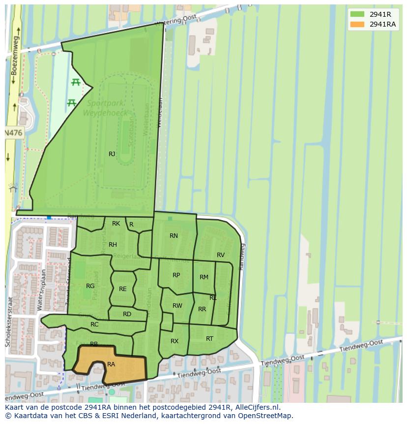 Afbeelding van het postcodegebied 2941 RA op de kaart.
