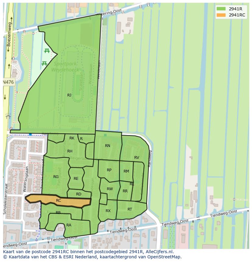 Afbeelding van het postcodegebied 2941 RC op de kaart.