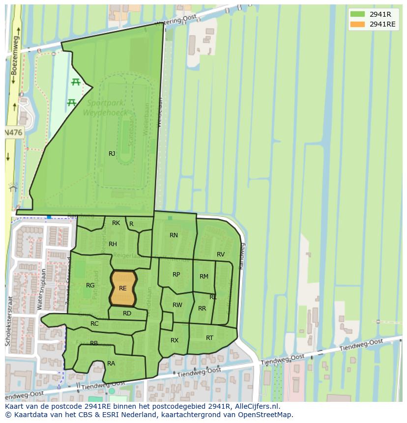 Afbeelding van het postcodegebied 2941 RE op de kaart.