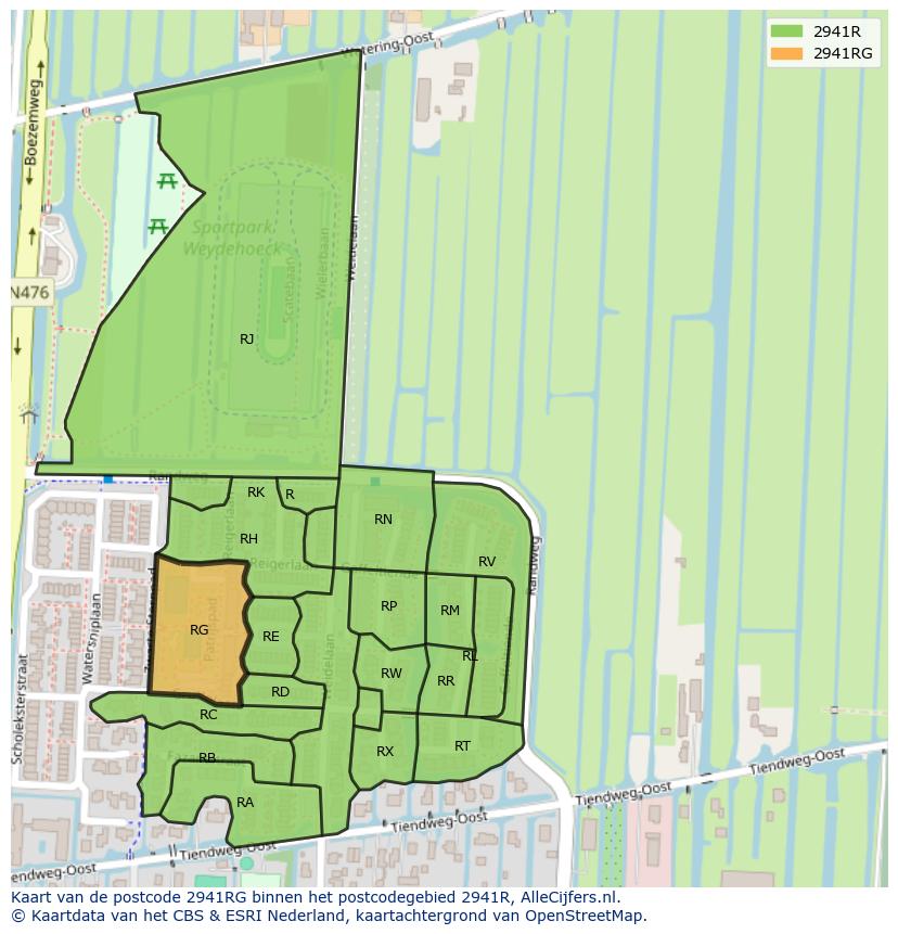 Afbeelding van het postcodegebied 2941 RG op de kaart.
