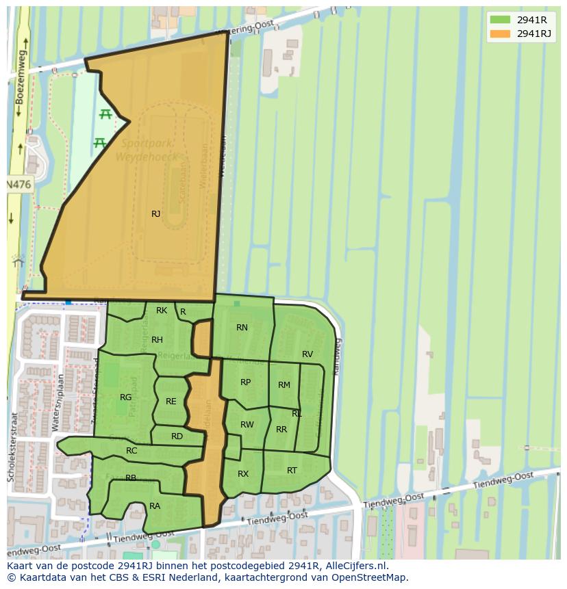 Afbeelding van het postcodegebied 2941 RJ op de kaart.