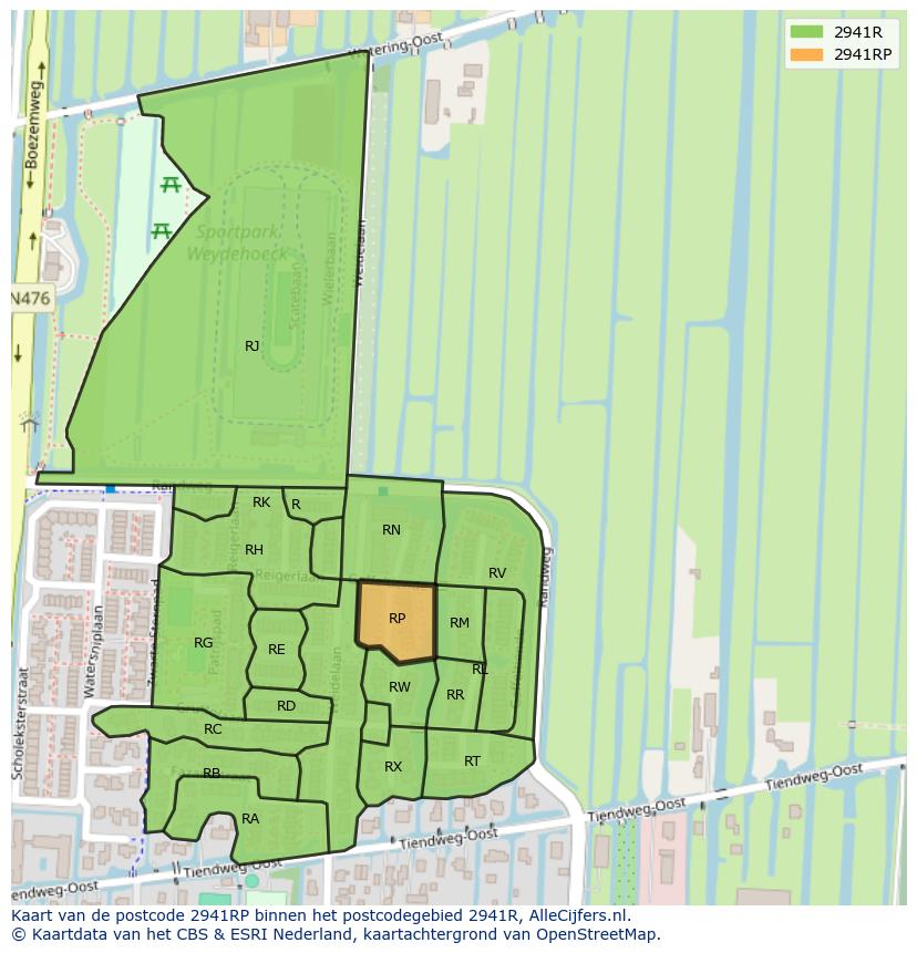 Afbeelding van het postcodegebied 2941 RP op de kaart.