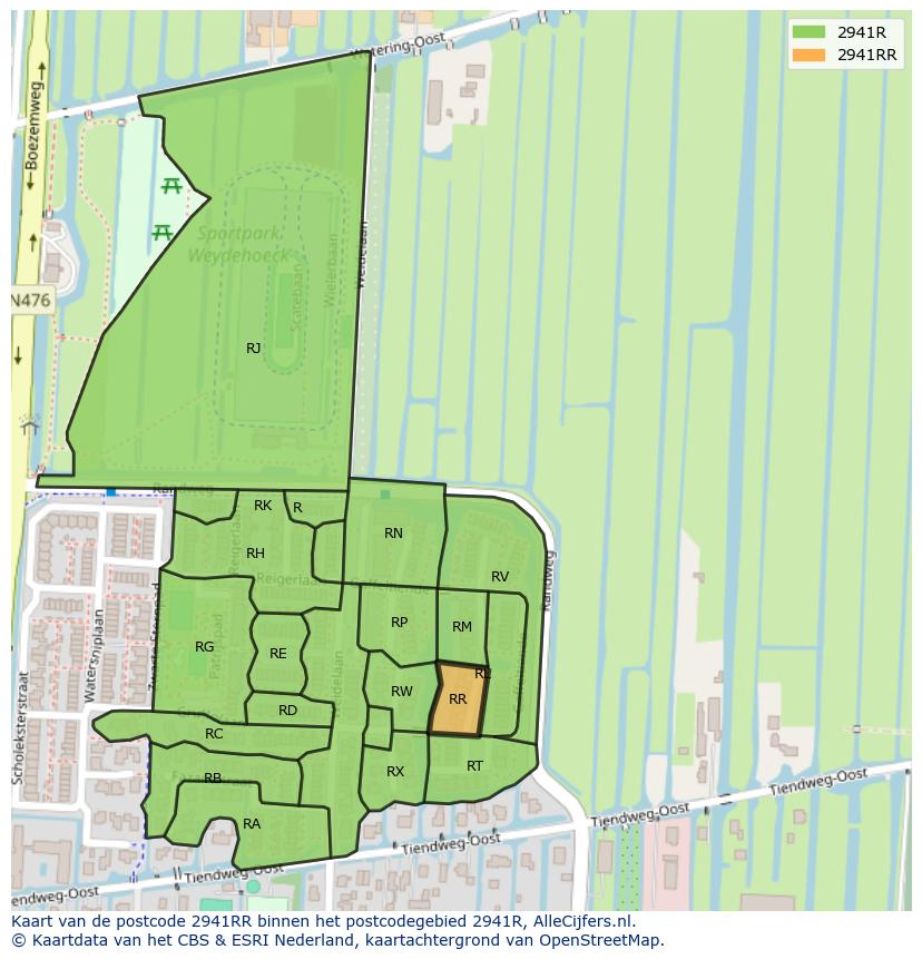 Afbeelding van het postcodegebied 2941 RR op de kaart.