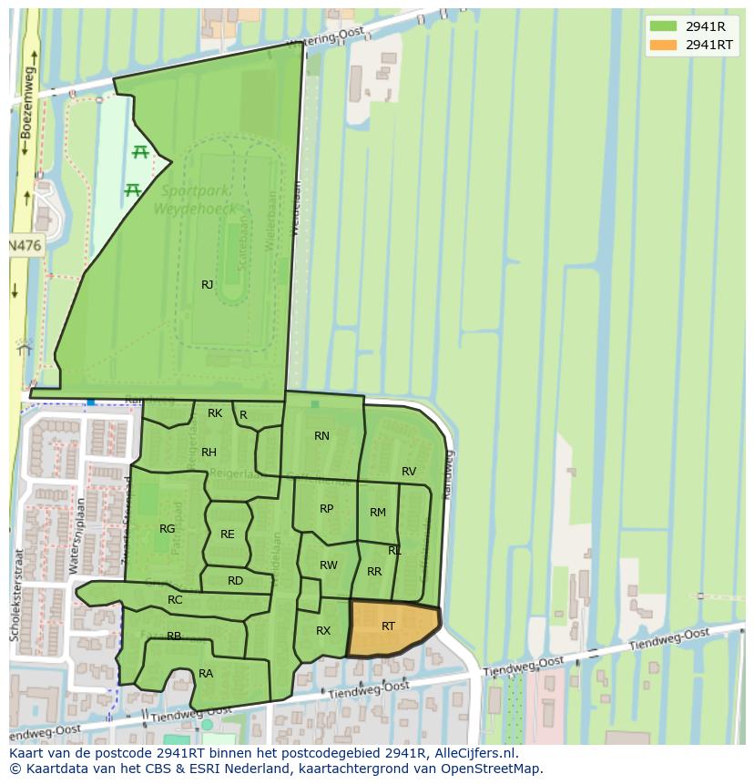 Afbeelding van het postcodegebied 2941 RT op de kaart.
